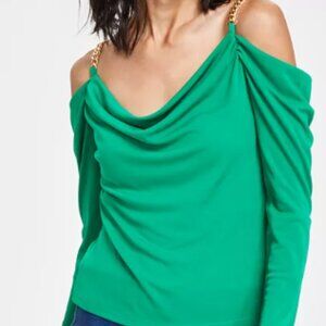 I.N.C. TOP WOMEN LP GREEN Chain-Strap Off-The-Shoulder